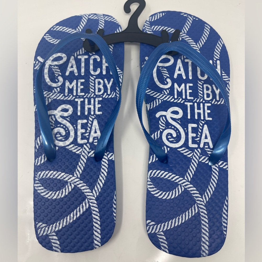 JUNCTURE: ‘Catch me by the Sea’ Blue/White Flip Flops; Size Small 5/6